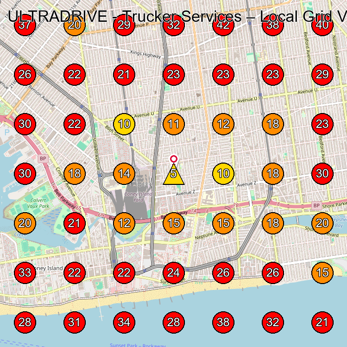 ULTRADRIVE - Trucker Services GeoGrid visibility map for Legal Services in Brooklyn